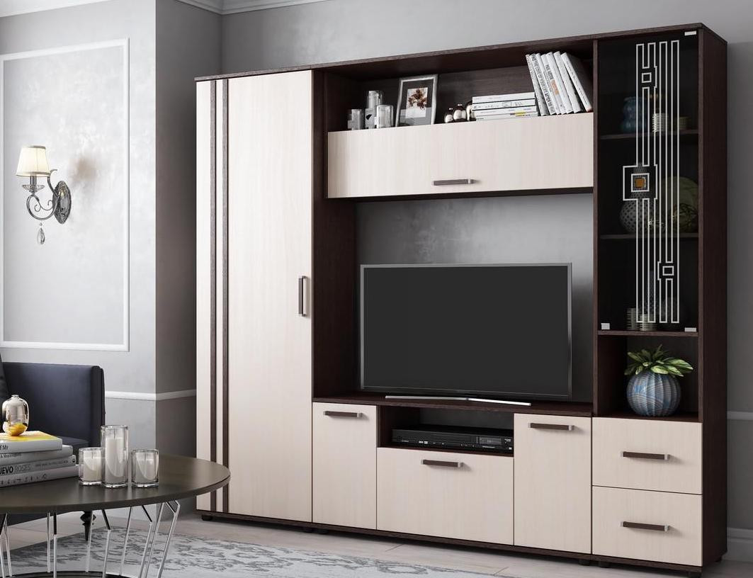 Гостиная Арктика-7 Венге/Дуб Молочный (Д-2200 х В-1950 х Г-393 мм)