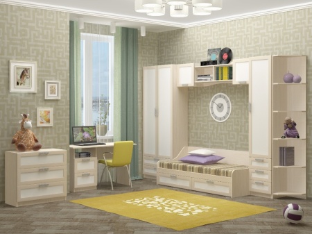 Детский Гарнитур Юнга-7 ЛДСП Белый ХДФ+Рамочный Профиль/Ясень Шимо Светлый
