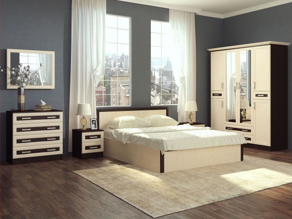 Спальный Гарнитур Гавайи Венге/Белфорт МДФ (Шкаф+Комод+Зеркало+Кровать+Тумбы)